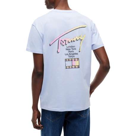 T-shirt en coton ciel à coupe droite pourvu d'un col rond côtelé - Image 3