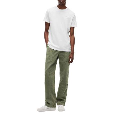 T-shirt en coton blanc à coupe droite pourvu d'un col rond côtelé - Image 6