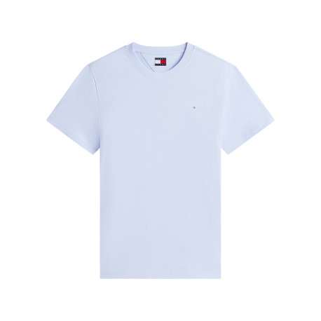 T-shirt en coton ciel à coupe droite pourvu d'un col rond côtelé