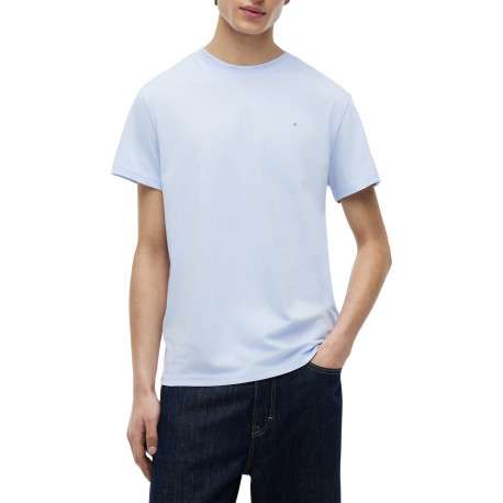 T-shirt en coton ciel à coupe droite pourvu d'un col rond côtelé - Image 2