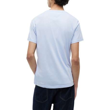 T-shirt en coton ciel à coupe droite pourvu d'un col rond côtelé - Image 3