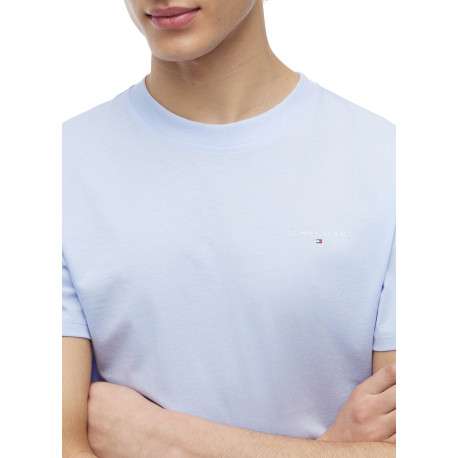 T-shirt en coton ciel à coupe droite pourvu d'un col rond côtelé - Image 4