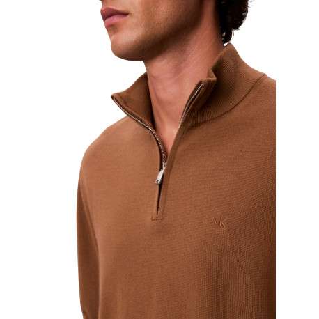 Pull en laine camel uni avec une coupe droite et un col camionneur - Image 5
