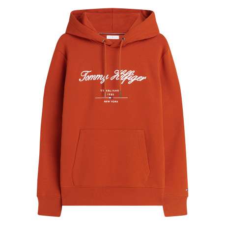 Sweat orange à coupe droite pourvu d'un col à capuche avec cordon de serrage