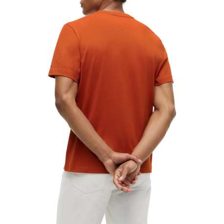 T-shirt en coton orange à coupe droite pourvu d'un col rond côtelé - Image 3