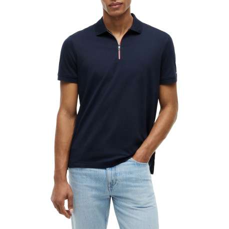 Polo en coton marine à coupe ajustée pourvu d'un col à revers zippé - Image 2