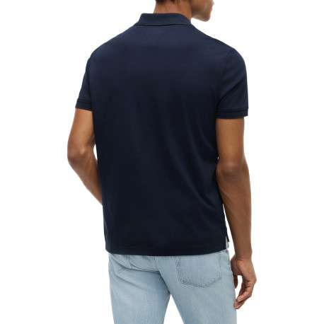 Polo en coton marine à coupe ajustée pourvu d'un col à revers zippé - Image 3