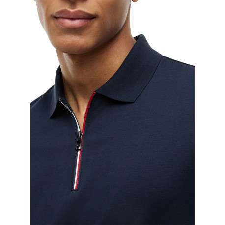 Polo en coton marine à coupe ajustée pourvu d'un col à revers zippé - Image 4