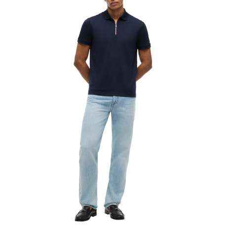 Polo en coton marine à coupe ajustée pourvu d'un col à revers zippé - Image 5