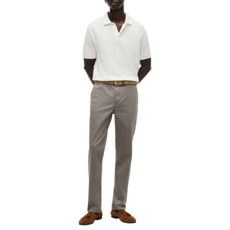 Pantalon chino Denton en coton beige à coupe droite pourvu de passants - Image 5
