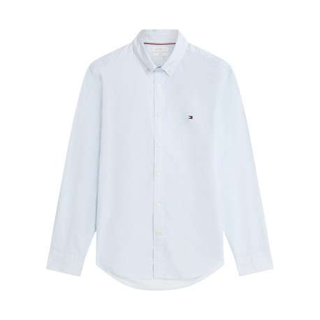Chemise en coton ciel à coupe droite pourvue d'un col à revers