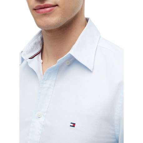 Chemise en coton ciel à coupe droite pourvue d'un col à revers - Image 4