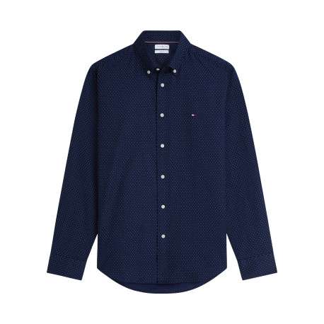Chemise en coton marine à micro-motifs pourvue d'une coupe droite