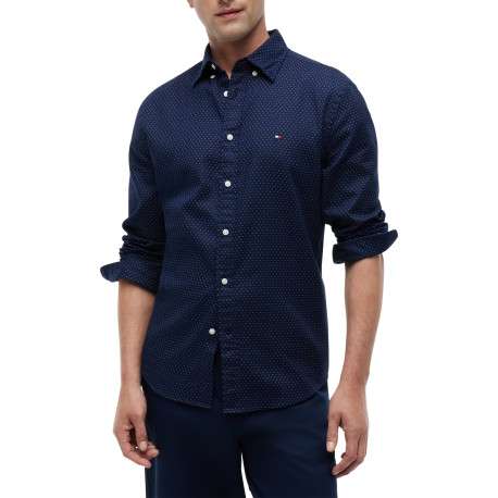 Chemise en coton marine à micro-motifs pourvue d'une coupe droite - Image 2