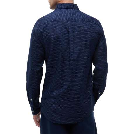 Chemise en coton marine à micro-motifs pourvue d'une coupe droite - Image 3
