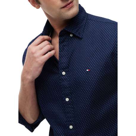 Chemise en coton marine à micro-motifs pourvue d'une coupe droite - Image 4