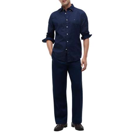Chemise en coton marine à micro-motifs pourvue d'une coupe droite - Image 5