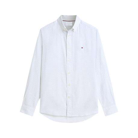 Chemise en coton blanche à micro-motifs pourvue d'une coupe droite