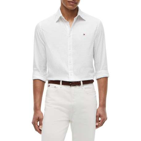 Chemise en coton blanche à micro-motifs pourvue d'une coupe droite - Image 2