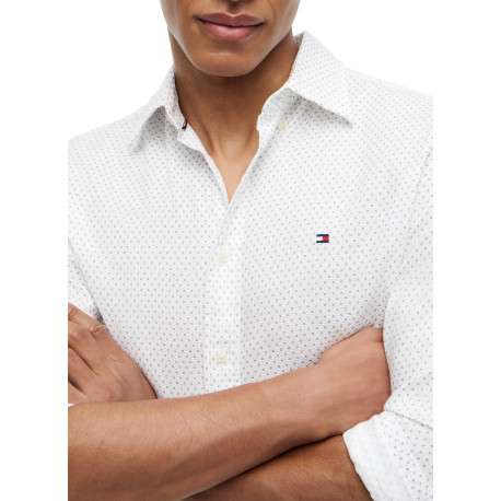 Chemise en coton blanche à micro-motifs pourvue d'une coupe droite - Image 4