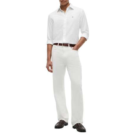 Chemise en coton blanche à micro-motifs pourvue d'une coupe droite - Image 5