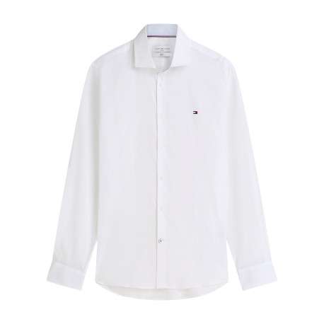 Chemise en coton blanche à coupe droite pourvue d'un col à revers