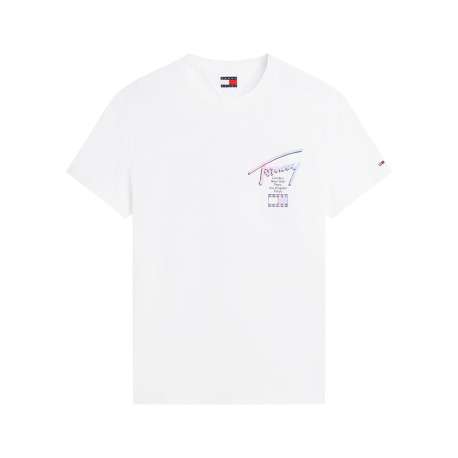 T-shirt en coton blanc à coupe droite pourvu d'un col rond côtelé