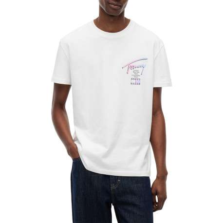 T-shirt en coton blanc à coupe droite pourvu d'un col rond côtelé - Image 2