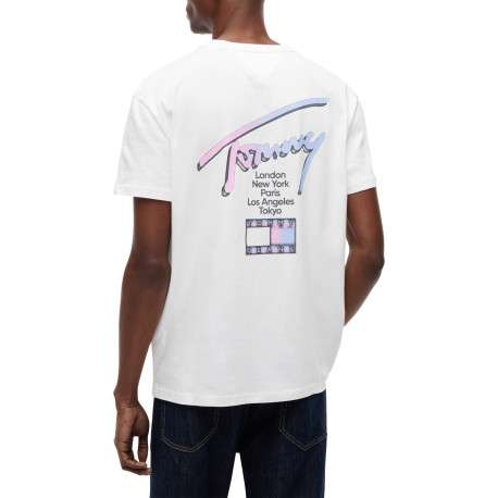 T-shirt en coton blanc à coupe droite pourvu d'un col rond côtelé - Image 3