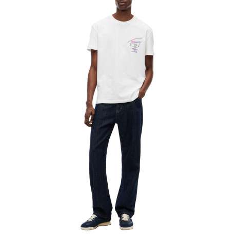 T-shirt en coton blanc à coupe droite pourvu d'un col rond côtelé - Image 4