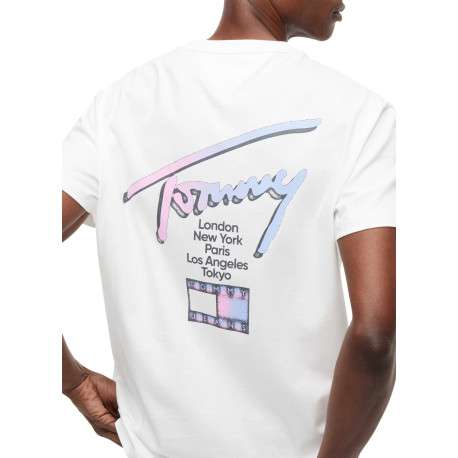 T-shirt en coton blanc à coupe droite pourvu d'un col rond côtelé - Image 5