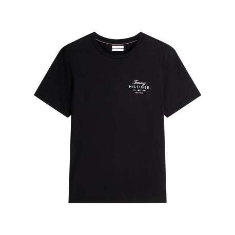 T-shirt en coton noir à coupe droite pourvu d'un col rond et de manches courtes