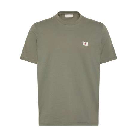 T-shirt en coton olive uni avec une coupe droite et un col rond