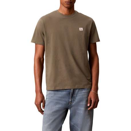T-shirt en coton olive uni avec une coupe droite et un col rond - Image 2