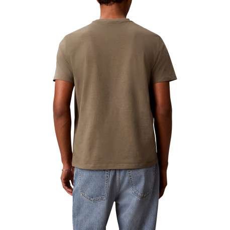 T-shirt en coton olive uni avec une coupe droite et un col rond - Image 3