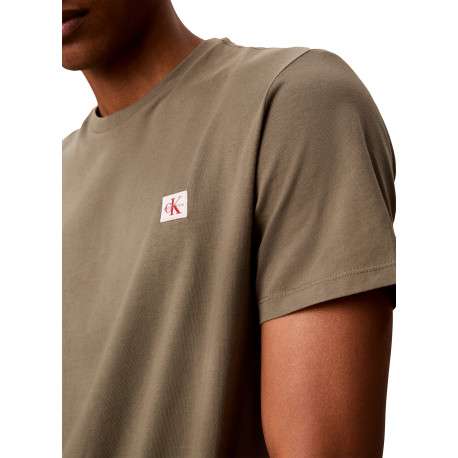 T-shirt en coton olive uni avec une coupe droite et un col rond - Image 5