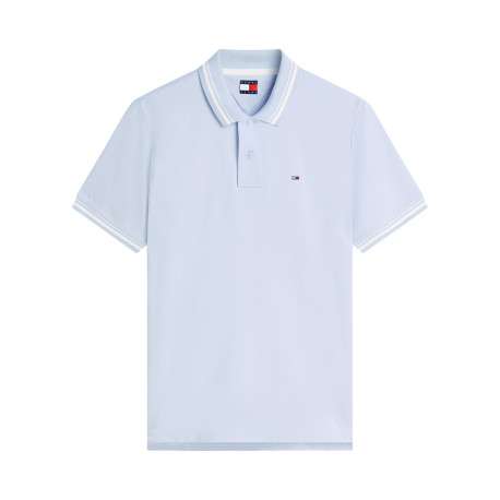 Polo en coton ciel à coupe droite pourvu d'un col à revers boutonné