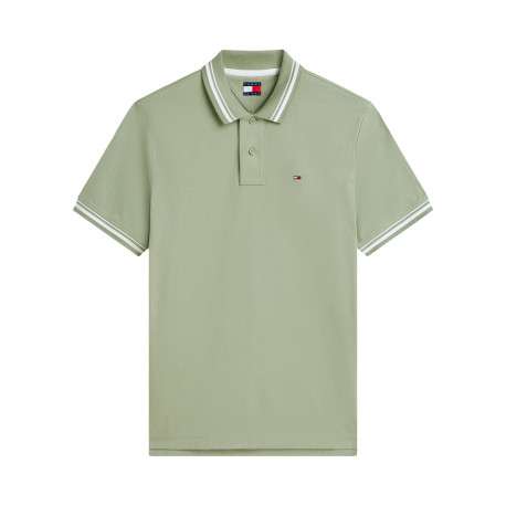 Polo en coton olive à coupe droite pourvu d'un col à revers boutonné