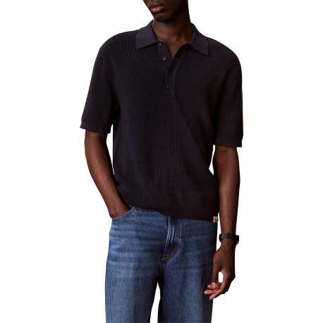 Polo en coton marine uni avec une coupe droite et un col à revers - Image 2