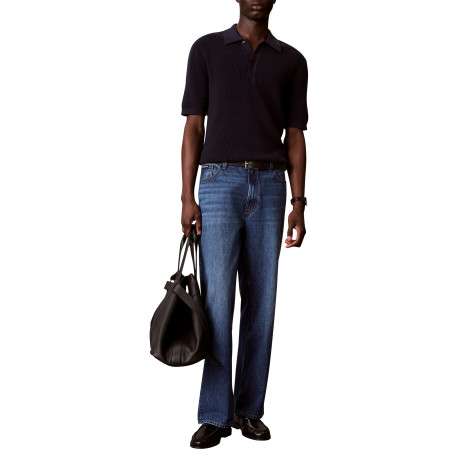 Polo en coton marine uni avec une coupe droite et un col à revers - Image 4