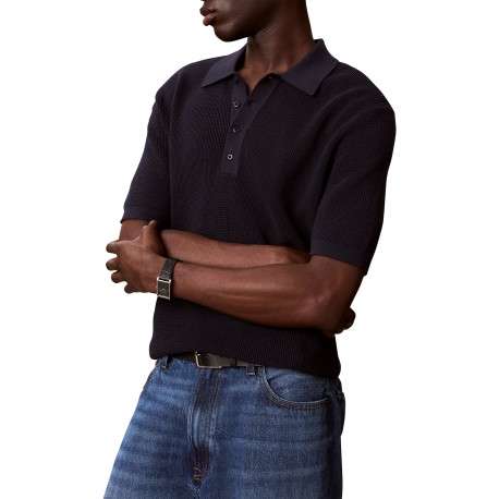 Polo en coton marine uni avec une coupe droite et un col à revers - Image 5