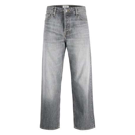 Jean gris en coton avec une coupe droite muni d'un zip et d'un bouton