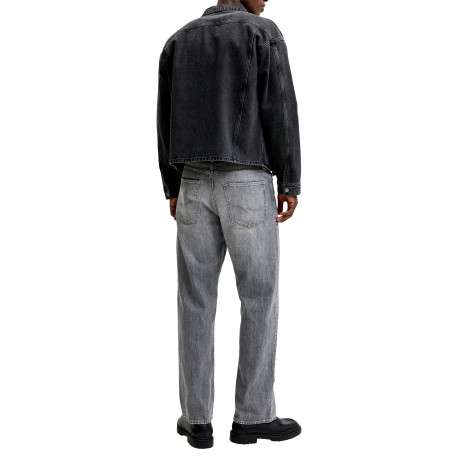 Jean gris en coton avec une coupe droite muni d'un zip et d'un bouton - Image 4