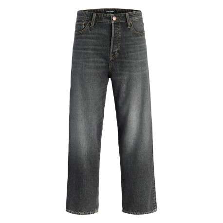 Jean gris foncé en coton avec une coupe droite muni d'un zip et d'un bouton
