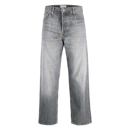Jean gris en coton avec une coupe droite muni d'un zip et d'un bouton