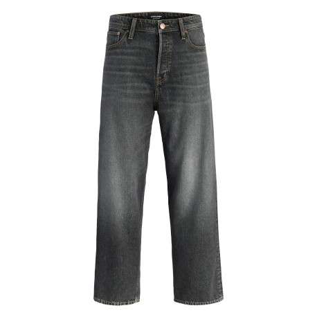 Jean gris foncé en coton avec une coupe droite muni d'un zip et d'un bouton