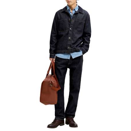 Jean brut en coton avec une coupe droite muni d'un zip et d'un bouton - Image 5