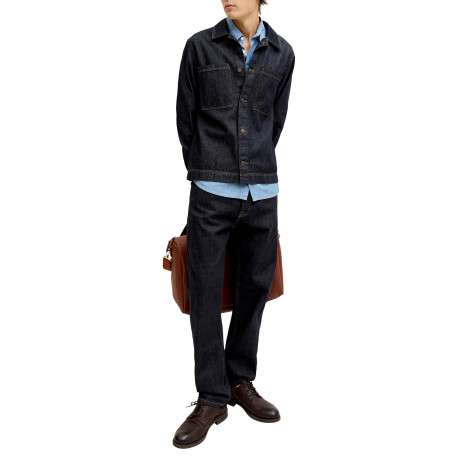 Jean brut en coton avec une coupe droite muni d'un zip et d'un bouton - Image 8