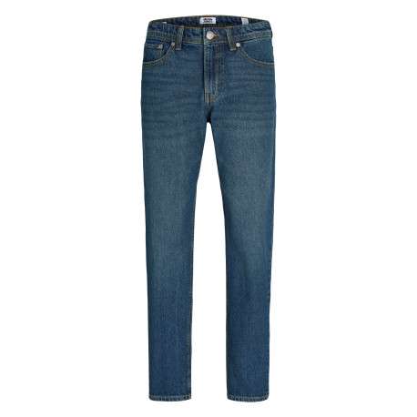 Jean en coton bleu uni avec une coupe droite muni d'un zip et d'un bouton