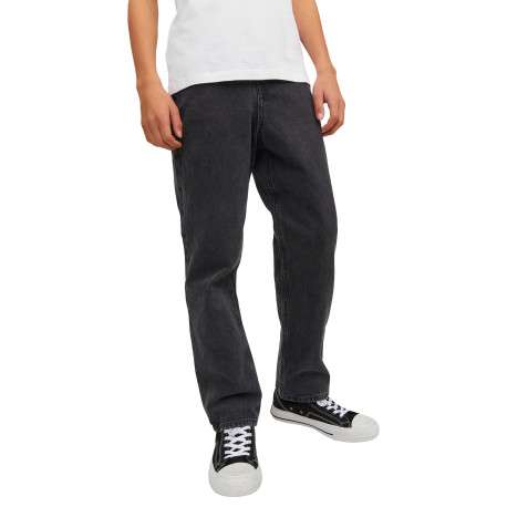 Jean en coton noir uni avec une coupe droite muni d'un zip et d'un bouton - Image 3